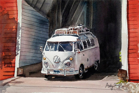 Vintage VW Bus Art Print - a limited edition s/n giclee art print from an original watercolor of a VW Bus - by Andy Sewell