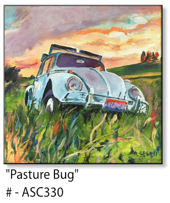 “Pasture Bug" - Original Oil on Canvas or Reprod. of old "66 bug in the pasture.
