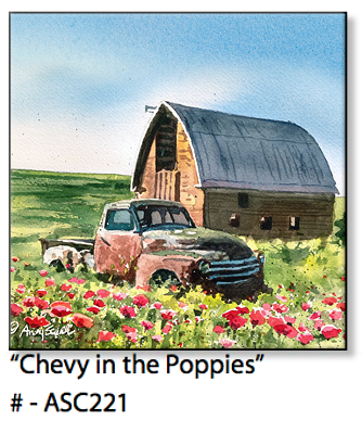 ASC221 “ Chevy in the poppies“ ceramic coaster