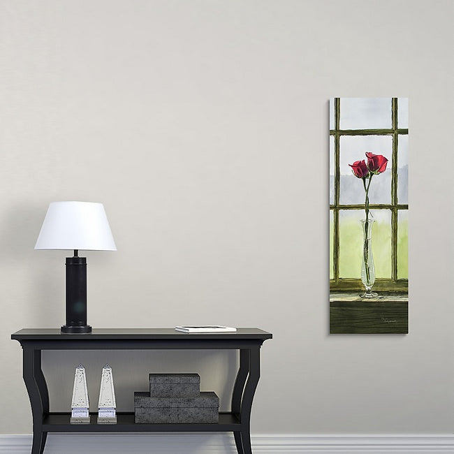 "Intimate Pair" - 11x30 a limited edition s/n giclee art print from an original watercolor of two red roses entwined in a vase.