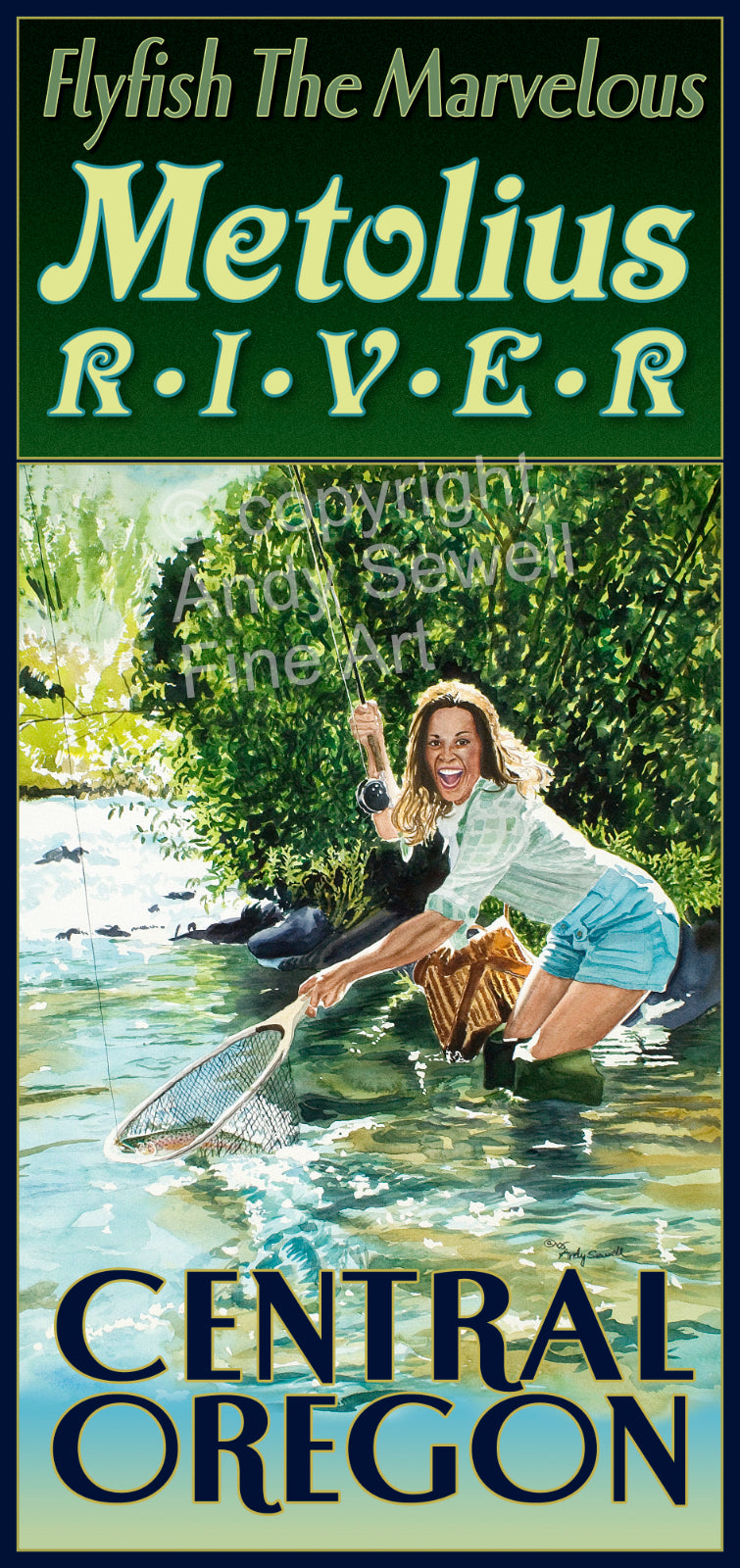 Fish The Metolius Vintage Look Fly Fishing Pin-Up Poster/Print