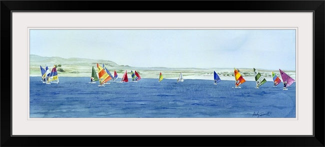 "Windsurfing Magic Colors" - Canvas or Paper Giclée art print from my watercolor painting of my hometown reservoir in Idaho.