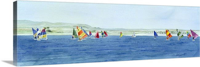 "Windsurfing Magic Colors" - Canvas or Paper Giclée art print from my watercolor painting of my hometown reservoir in Idaho.