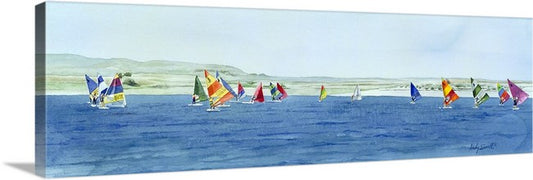 "Windsurfing Magic Colors" - Canvas or Paper Giclée art print from my watercolor painting of my hometown reservoir in Idaho.