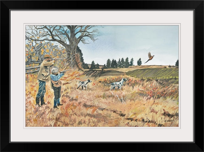 "I'll Cover Ya" 34x21.5 Original oil painting of the young man being taught to shoot by Mentor