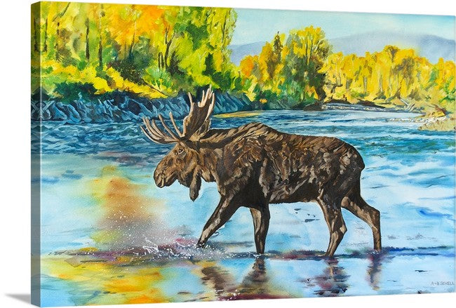 "Moose Crossing" - 58"x34" Giclee print on Canvas, or Fine art Paper Giclée reprod.