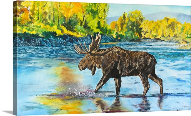 "Moose Crossing" - 58"x34" Giclee print on Canvas, or Fine art Paper Giclée reprod.