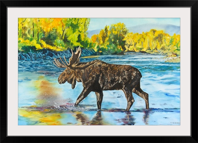 "Moose Crossing" - 58"x34" Giclee print on Canvas, or Fine art Paper Giclée reprod.