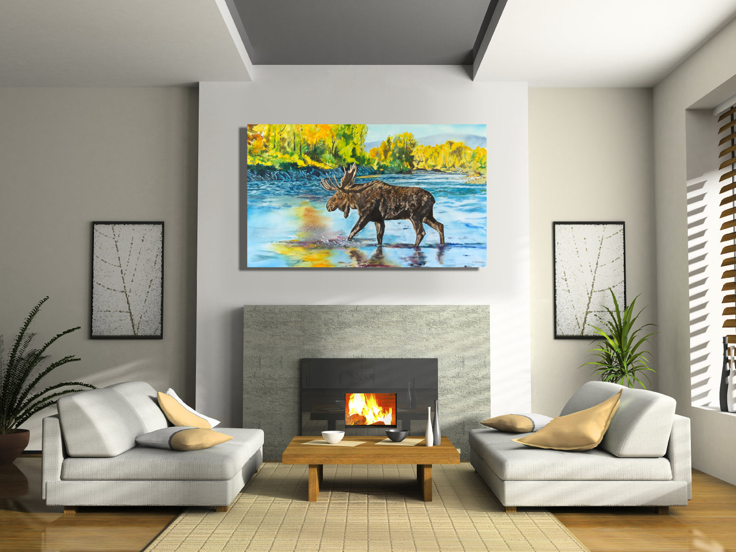 "Moose Crossing" - 58"x34" Giclee print on Canvas, or Fine art Paper Giclée reprod.