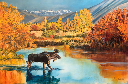 "Moose in the Gold" - 54.5"x36" Original Oil on Canvas or Giclee Print