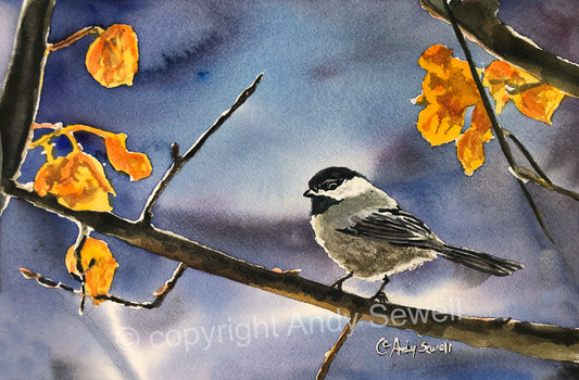 "November Chickadee"- An 8x12 Giclee from watercolor
