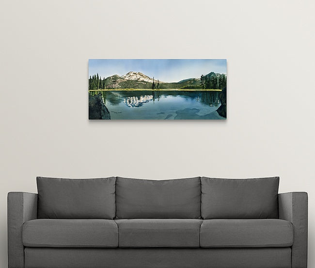 "A Place of Peace" - Watercolor, 19x42: a limited edition s/n Giclee art print from a watercolor of Sparks Lake, OR