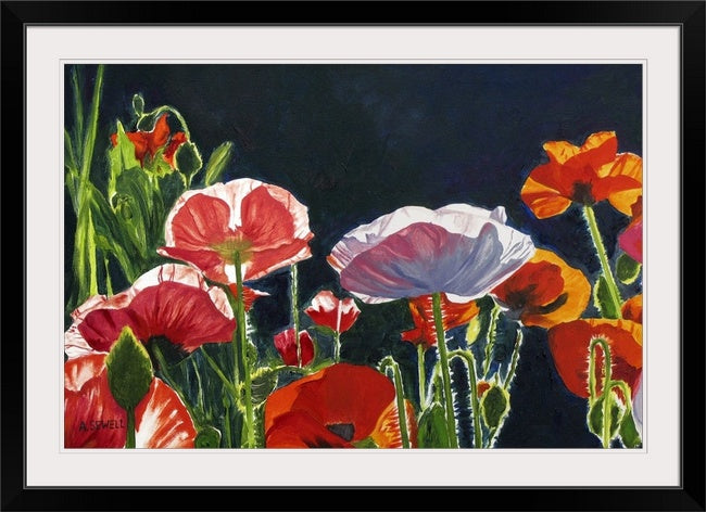 "Poppy Dance" - 16"x35" ltd. ed. s/n Giclee art print from an Original oil painting of poppies glowing in the sun - Andy Sewell