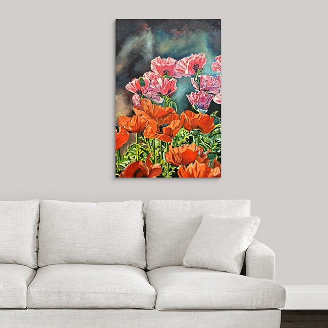 "Poppy Garden" - 24x36" Original oil painting or open edition, Giclée of salmon & orange poppies
