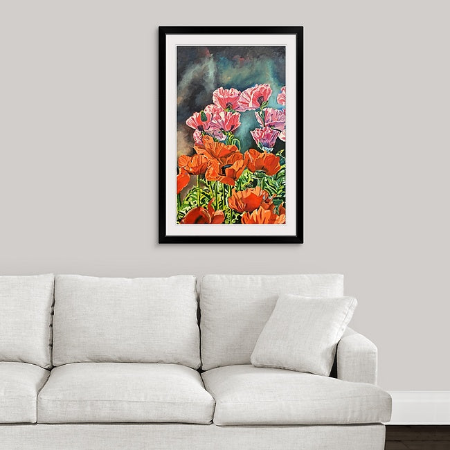 "Poppy Garden" - 24x36" Original oil painting or open edition, Giclée of salmon & orange poppies