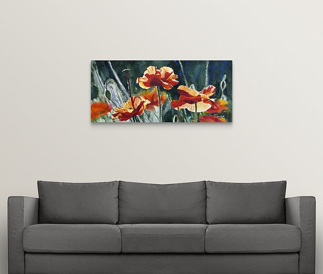 "Poppy Trio" - 21"x 48" A ltd ed. s/n Giclee art print from an Original watercolor of poppies glowing in the sun - by Andy Sewell