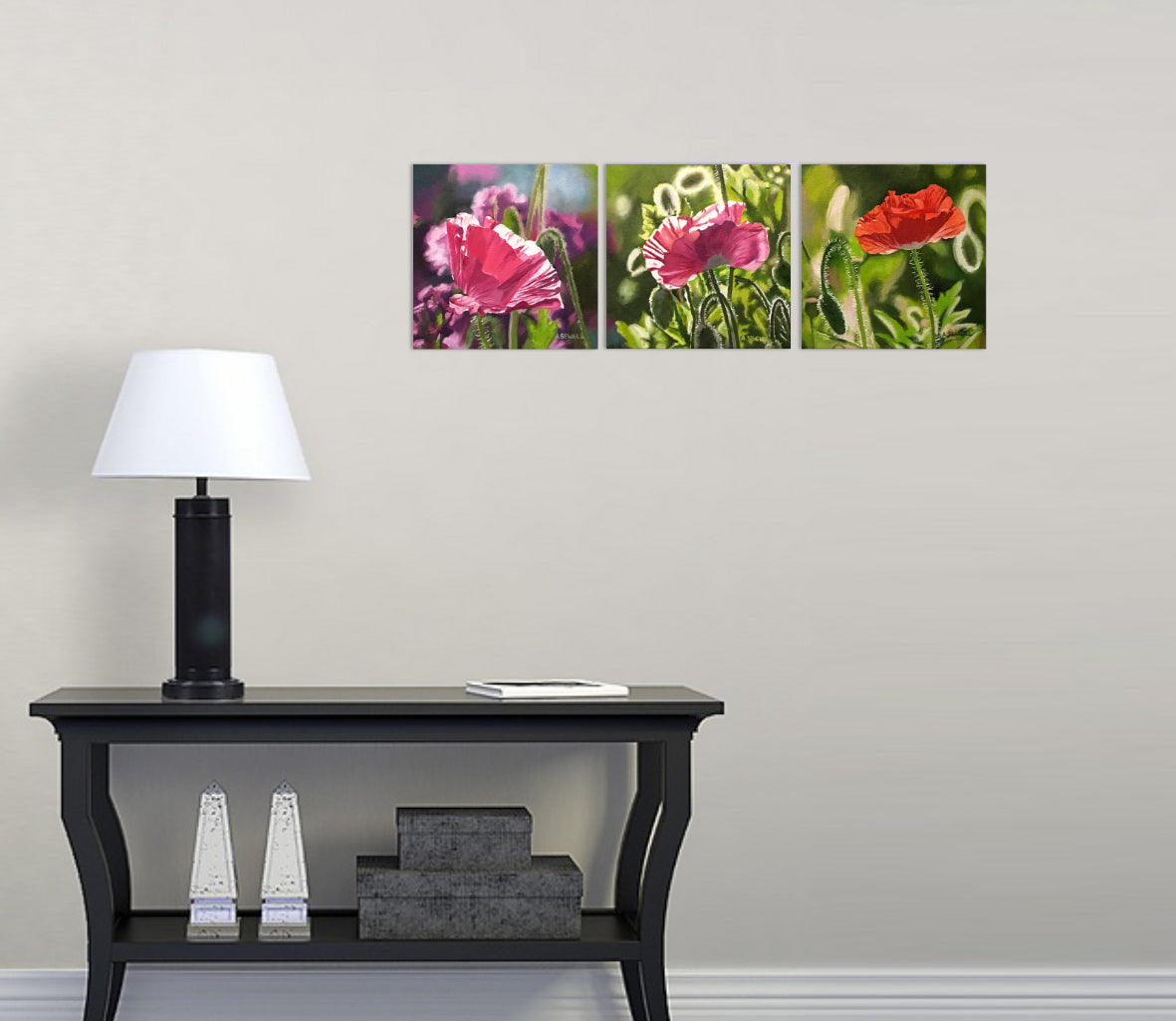 "Poppy Triplets - Purple" - 10"x10" signed Giclee art print from oil painting.