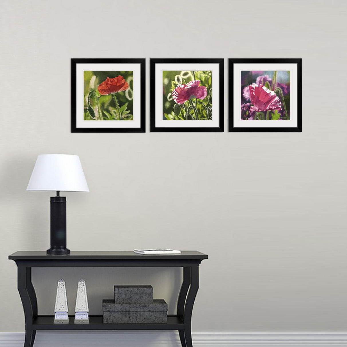 "Poppy Triplets - Purple" - 10"x10" signed Giclee art print from oil painting.