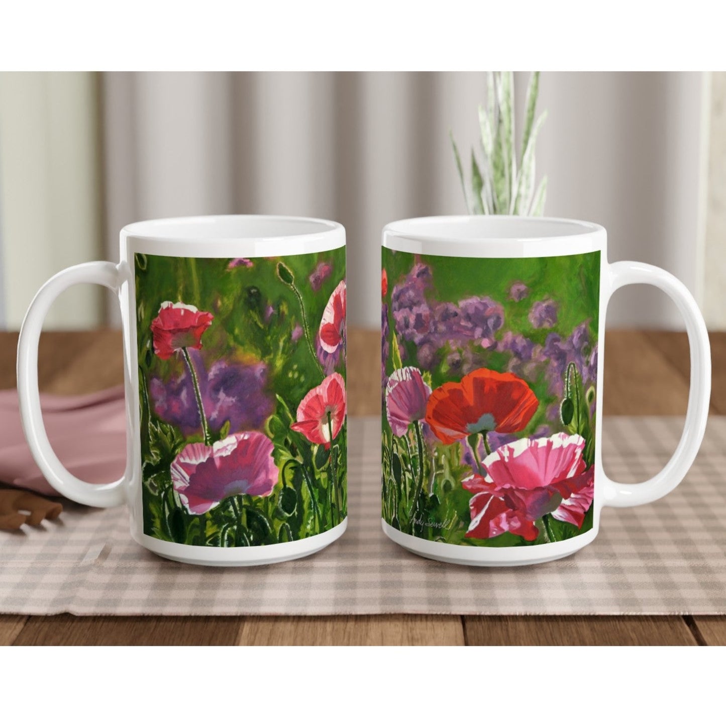 Fine Art Mug "Poppy Party" flower Mug, Gardeners Mug, Red Poppy Mug, Poppy Coffee Mug, Poppy Gifts For mom, Poppy birthday gift