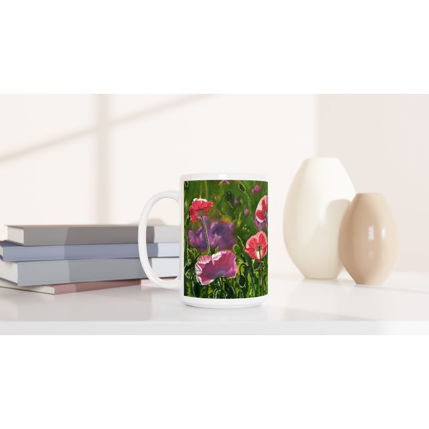 Fine Art Mug "Poppy Party" flower Mug, Gardeners Mug, Red Poppy Mug, Poppy Coffee Mug, Poppy Gifts For mom, Poppy birthday gift