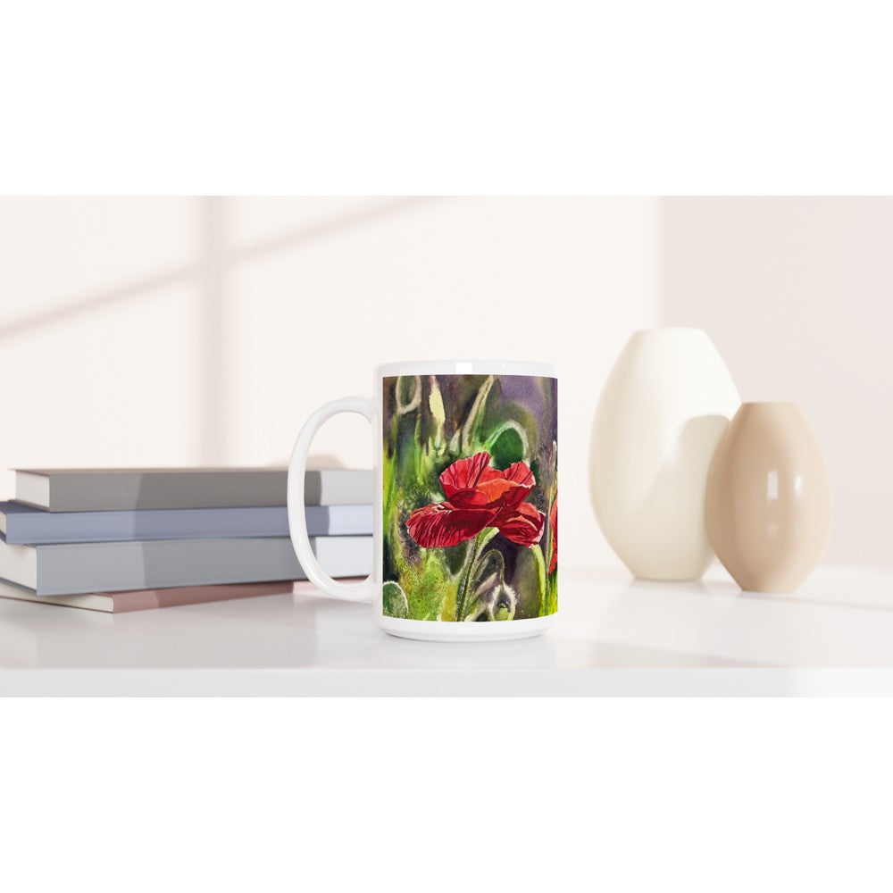 Fine Art Mug "Red Poppy Trio" flower Mug, Gardeners Mug, Red Poppy Mug, Poppy Coffee Mug, Poppy Gifts For mom, Poppy birthday gift