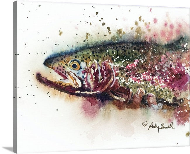 "Rainbow Splashes" - original watercolor or print, Rainbow Trout wall art