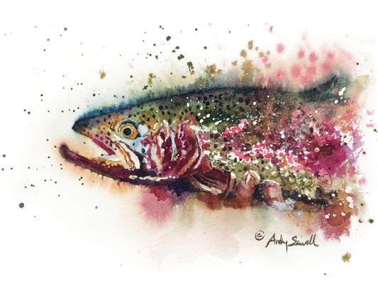 "Rainbow Splashes" - original watercolor or print, Rainbow Trout wall art