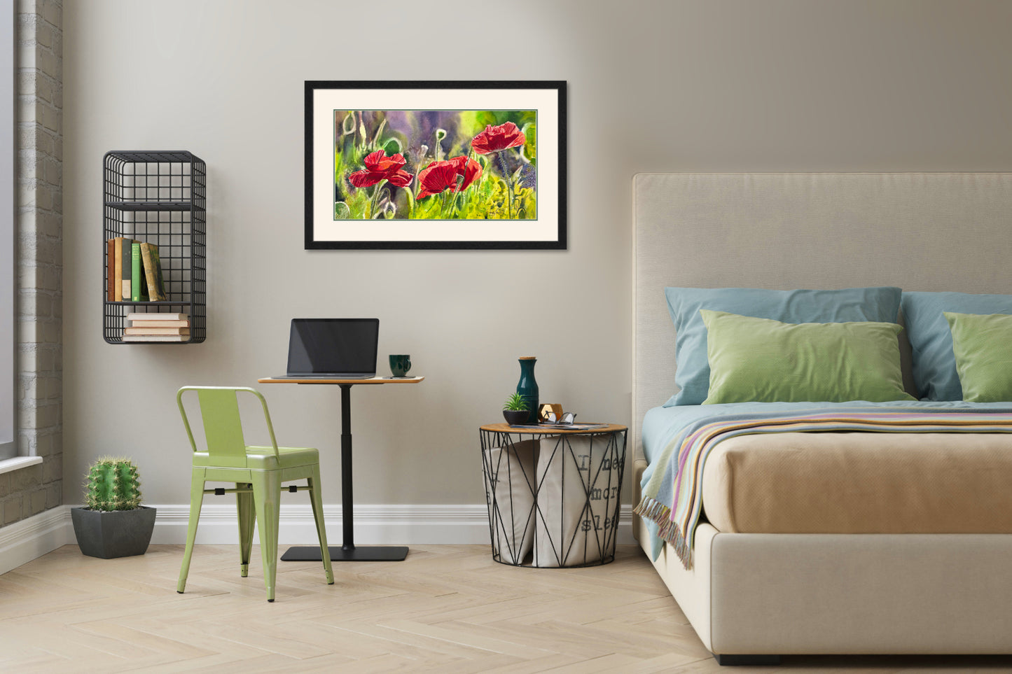 "Red Poppy Trio" - 16"x 27" an Original watercolor or Giclée signed print of red poppies glowing in the sun
