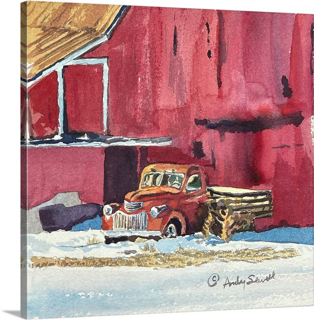 "Red Truck Red Barn" - 6"x6" Original watercolor or signed edition giclee art print from an original watercolor