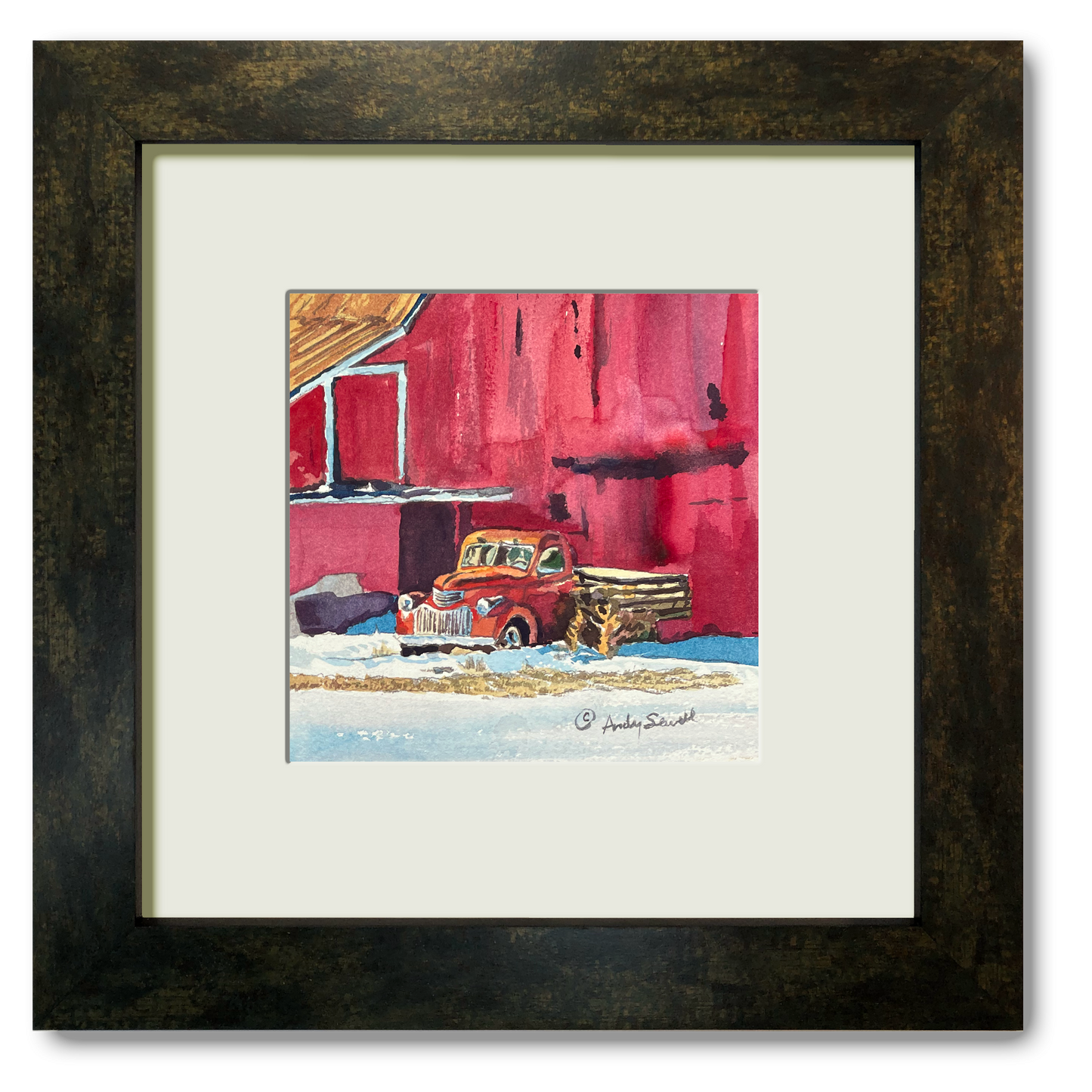 "Red Truck Red Barn" - 6"x6" Original watercolor or signed edition giclee art print from an original watercolor