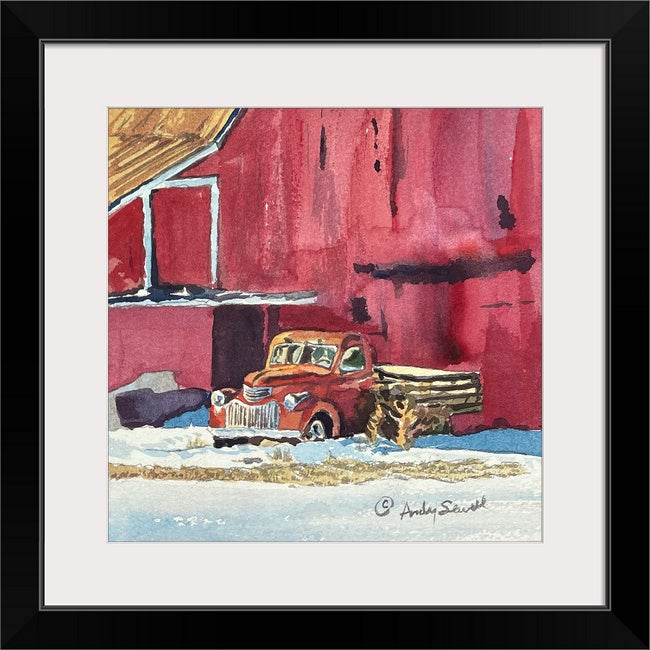 "Red Truck Red Barn" - 6"x6" Original watercolor or signed edition giclee art print from an original watercolor