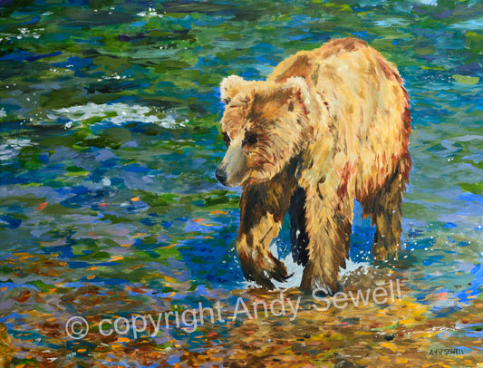 "River Grizzly" - 30"x40" Canvas Giclée art print of oil painting.