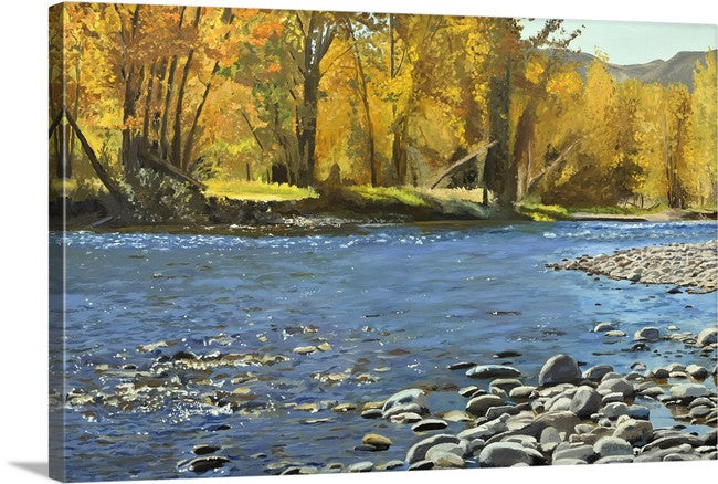 "River Gold" - 38x58 Original oil on Canvas or Giclée art print of a popular Idaho river in the fall