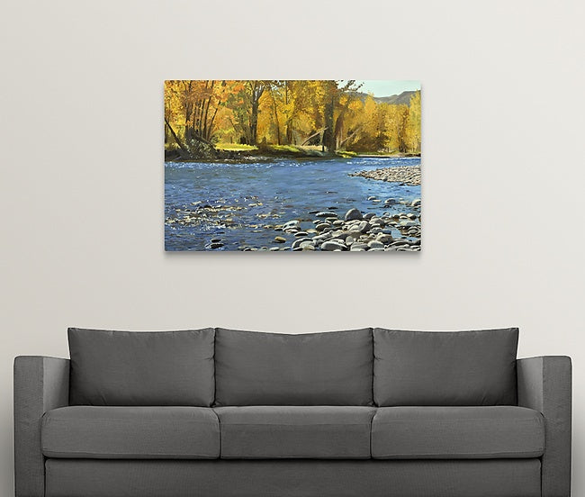 "River Gold" - 38x58 Original oil on Canvas or Giclée art print of a popular Idaho river in the fall
