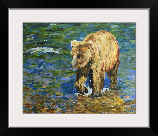 "River Grizzly" - 30"x40" Canvas Giclée art print of oil painting.
