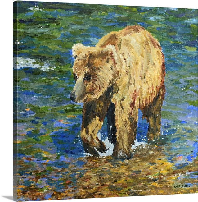"River Grizzly" - 30"x40" Canvas Giclée art print of oil painting.