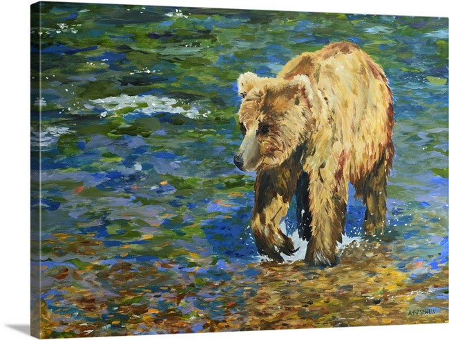"River Grizzly" - 30"x40" Canvas Giclée art print of oil painting.
