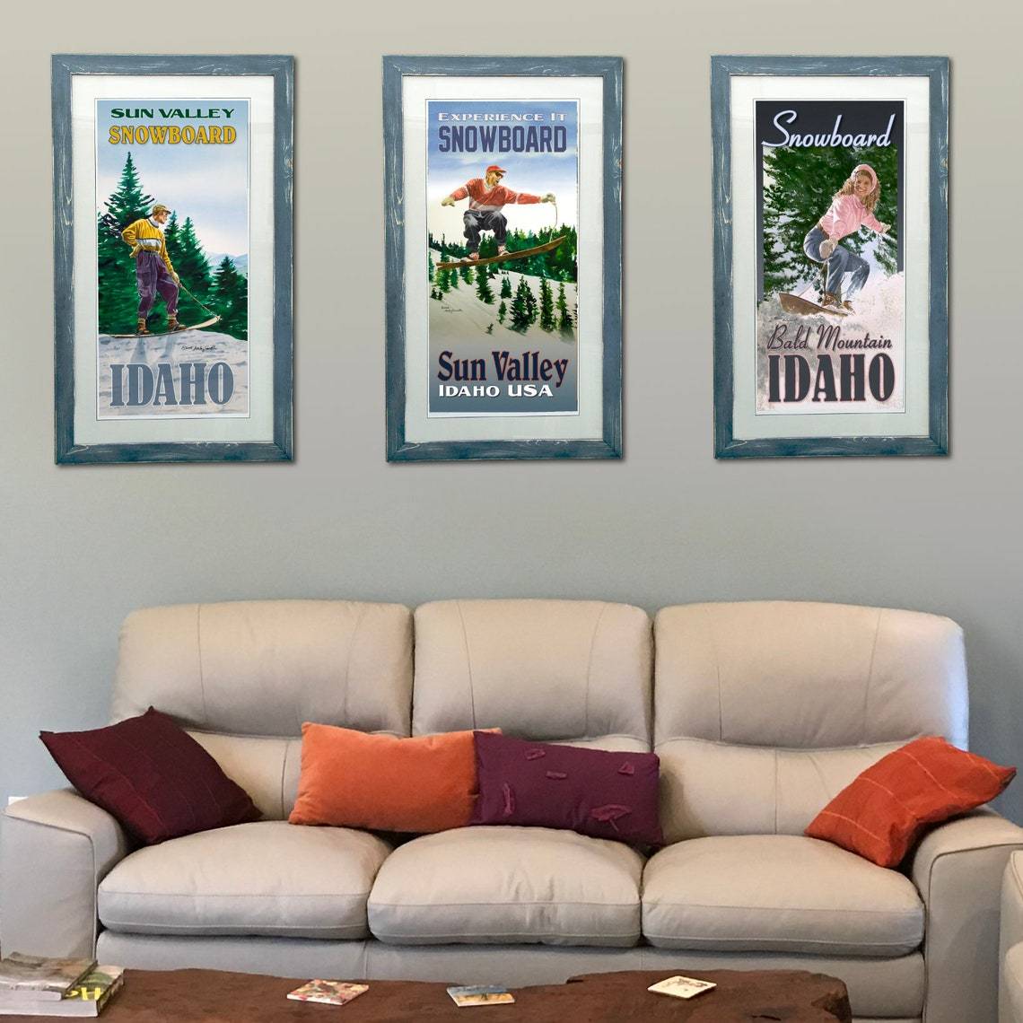 Vintage Look Ski Poster/Print "Snowboard Sun Valley" from Original watercolor