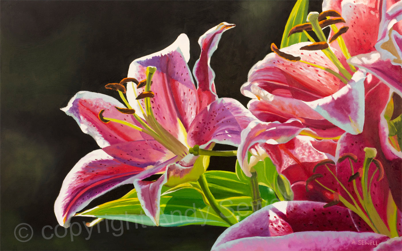 "Stargazer Glow" - 48"x30" Original oil on canvas or Open ed. Giclée of a Stargazer Lily