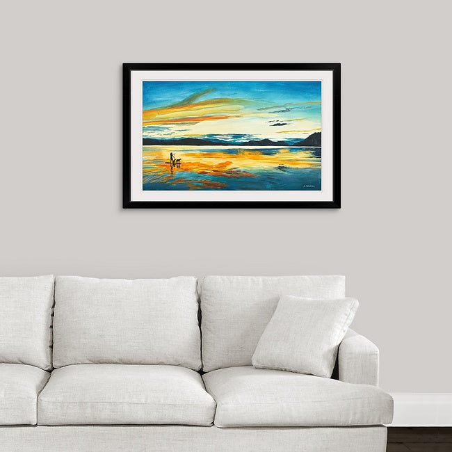 "Sunset Paddleboard" - An open edition Giclee reprod. from an Original Acrylic painting of paddle boarder on a Lake - by Andy Sewell