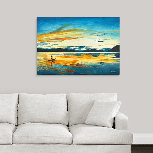 "Sunset Paddleboard" - An open edition Giclee reprod. from an Original Acrylic painting of paddle boarder on a Lake - by Andy Sewell