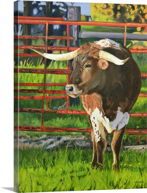 Texas Longhorn art print “Longhorn Ted” - Fine art Giclée print signed, Longhorn wall art, cow wall art