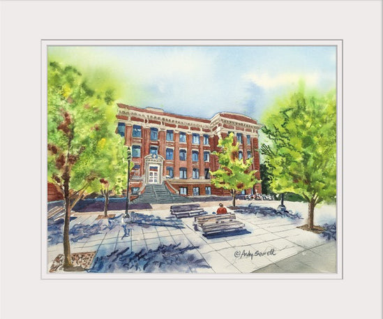"University Springtime" WSU Wilson-Short Hall, a signed edition art print from watercolor