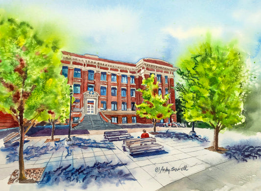 "University Springtime" WSU Wilson-Short Hall, a signed edition art print from watercolor