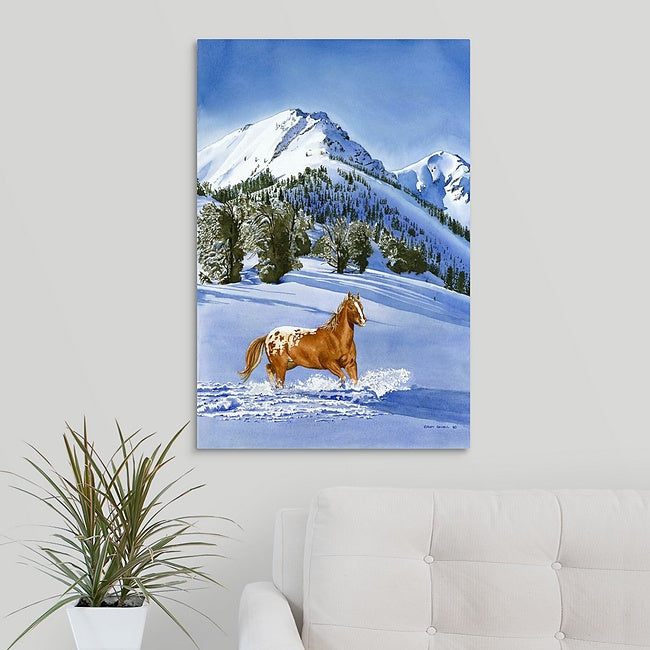 "Winter Blanket" - 20"x30" A signed Giclee art print from a watercolor of an Appaloosa running in the snow.