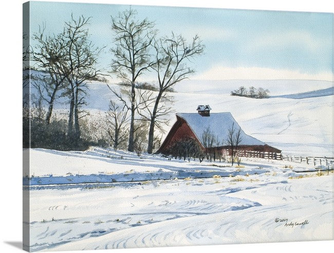 "Winter on the Farm" - a signed edition giclee art print from an original watercolor of a winter in the Palouse
