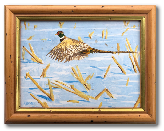 "Winter Pheasant" - A 6"x8" Original oil of a pheasant in the winter