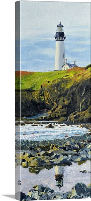 "Reflecting the Light- 12"x 30" Open ed. Giclee reprod. of Original oil painting of Yaquina Head Lighthouse reflecting - by Andy Sewell