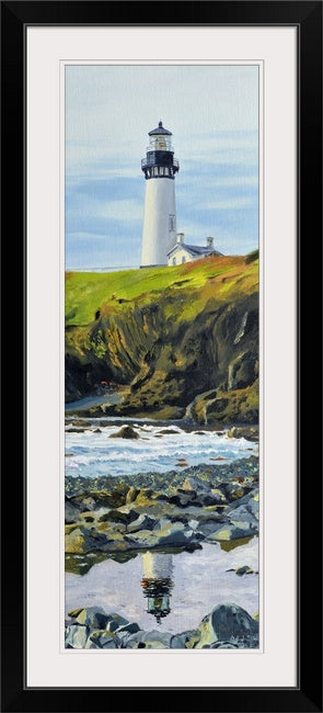 "Reflecting the Light- 12"x 30" Open ed. Giclee reprod. of Original oil painting of Yaquina Head Lighthouse reflecting - by Andy Sewell