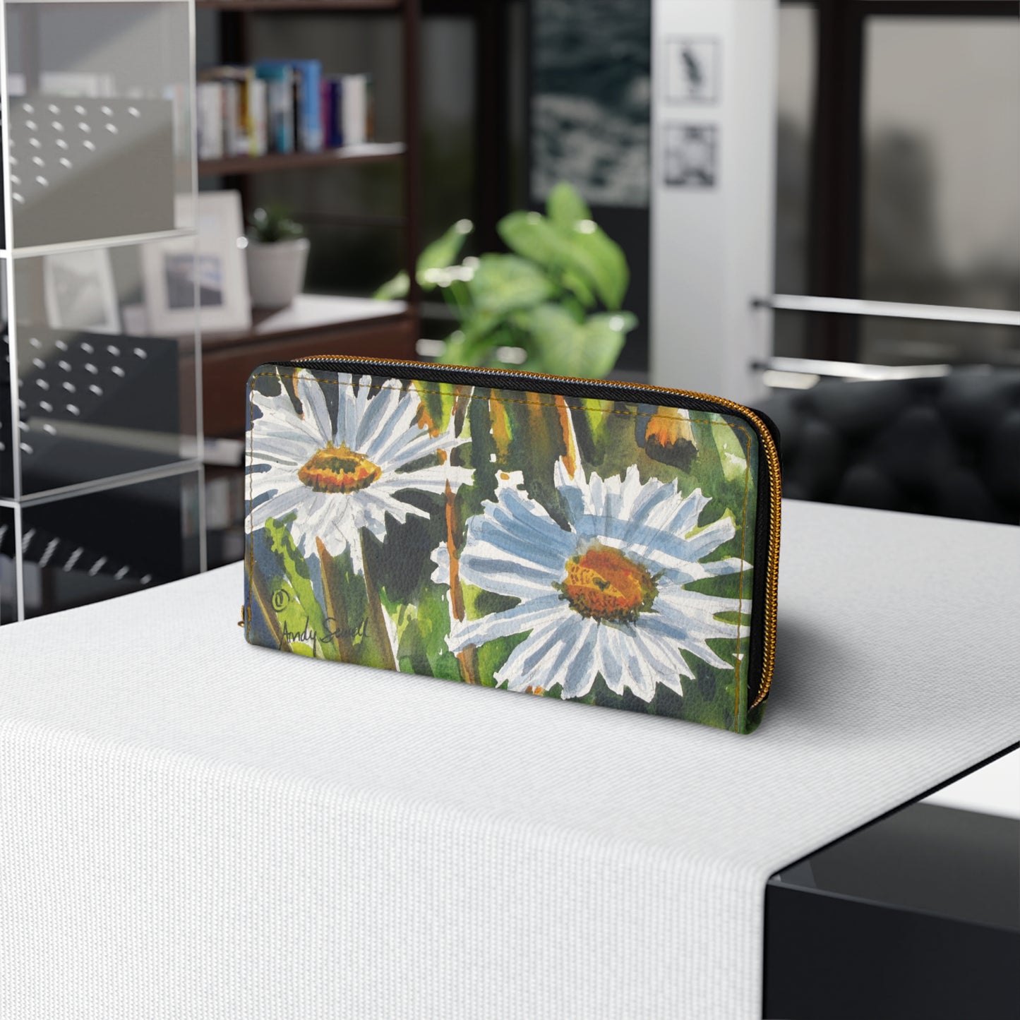 Zipper Wallet - Andy's "Daisies" watercolor paintings